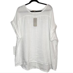NWT Bellambra 100% Linen Gauze White Short Sleeve Top Made In Italy Size 3X
